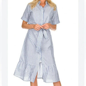 Max Studio Blue and White Striped Midi Dress